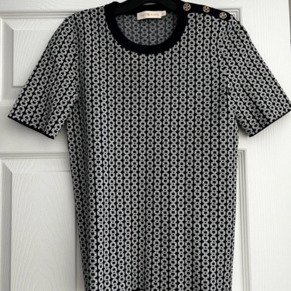 Tory Burch Black and White Crew Neck Sweater